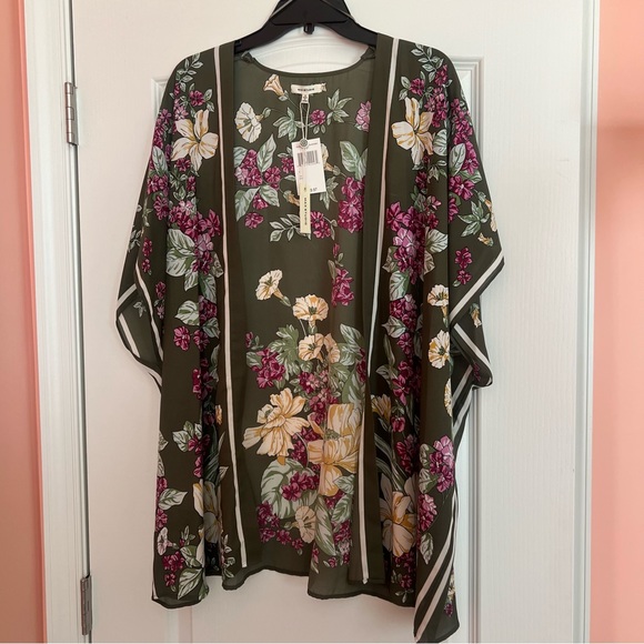 Max Studio Tops - Max Studio Olive Floral Kimono Style Cardigan/ Cover Up